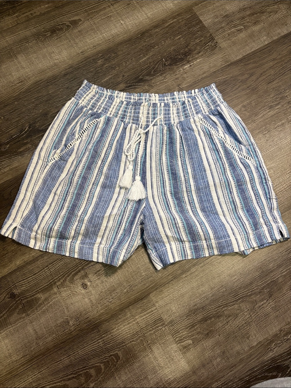 Striped Blue & White Women's Drawstring Shorts